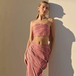 Azulu Sango Linen Top in Pink with Scallop Edges Size Large NWT